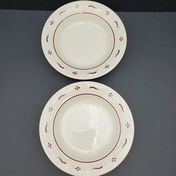 Longaberger Woven Traditions Red Rim Soup Bowls Paprika Rimmed Salad Pasta Bowls - Picture 2 of 8